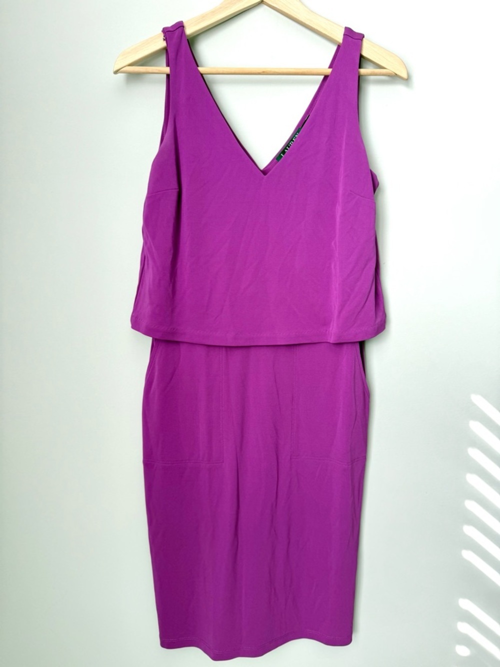 Sleeveless Soft Jersey V-Neck Flattering Layered Midi Dress in Magenta